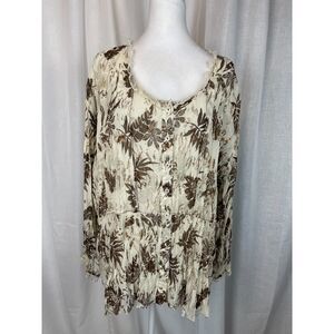 Coldwater Creek Boho Lace Trim Peasant Blouse Earthy Brown 2X